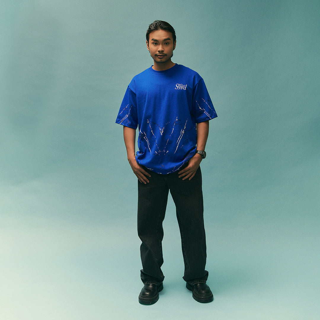 เสื้อยืดลายหินอ่อน สีฟ้า | Stoned Blessed : Marble Tee Blue