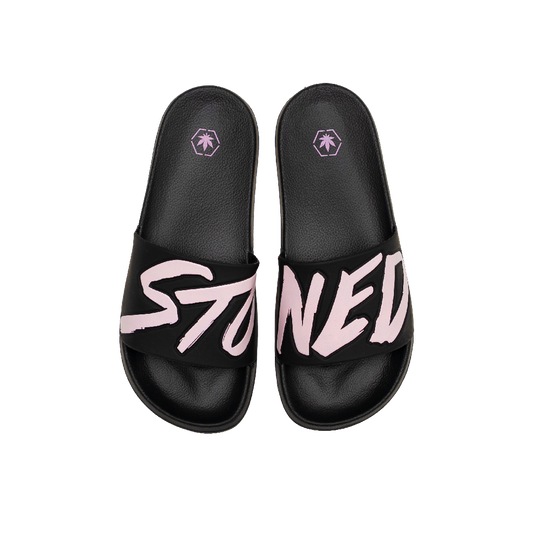 รองเท้าแตะโลโก้ สีดำ/ชมพู | Stoned : Logo Sandal Black Pink