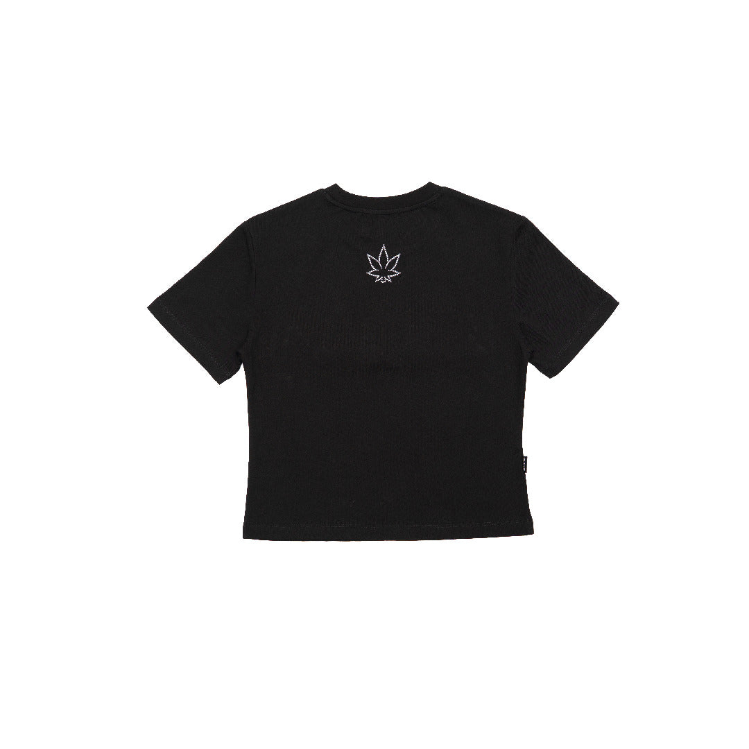 เสื้อครอปประดับมุก | Blessed26 : Cursive Pearl Crop Top Black