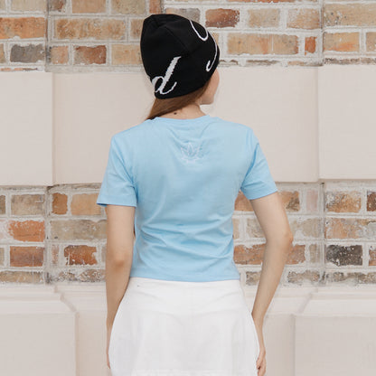 เสื้อครอปประดับมุก | Blessed26 : Cursive Pearl Crop Top Baby Blue