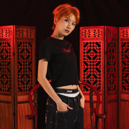 Dark Horse : Cursive Logo Crop Top Black