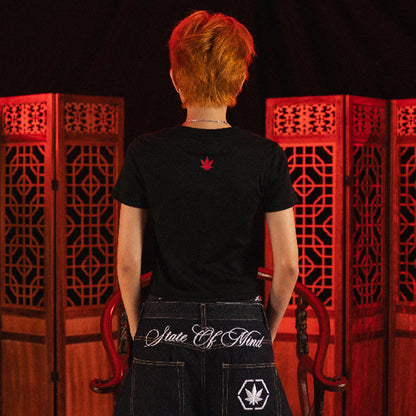 Dark Horse : Cursive Logo Crop Top Black