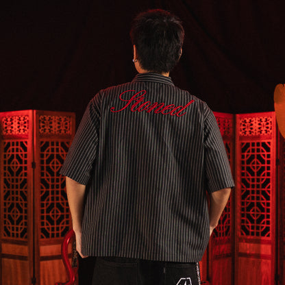 เสื้อเชิ้ตลายทาง สีดำ | Dark Horse : Stripe Shirt S/S Black